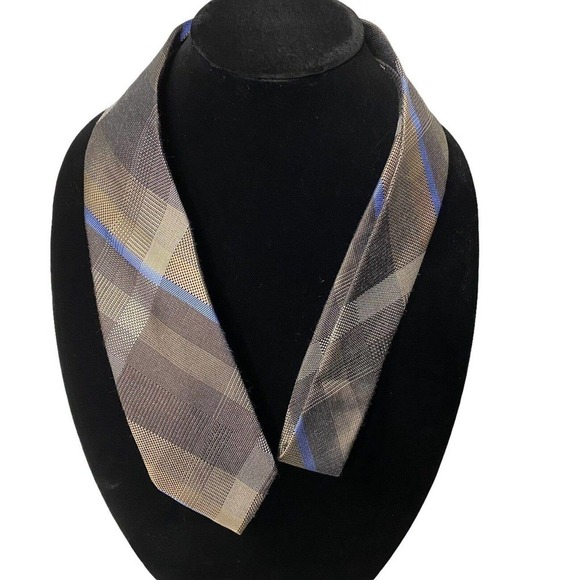 Michael Kors Mens Brown Blue White PLAID Woven Silk Blend Tie Neckwear - Picture 3 of 6